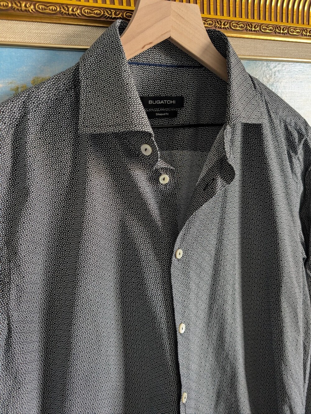 Bugatchi Navy & White Micro-Pattern Button-Down Shirt